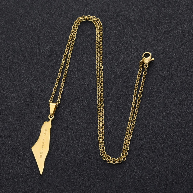 Arabic Palestine Map Pendant Necklace - Stainless Steel Gold & Silver Jewelry for Men & Women