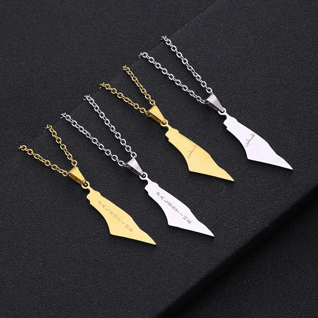Arabic Palestine Map Pendant Necklace - Stainless Steel Gold & Silver Jewelry for Men & Women