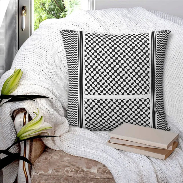 Black & White Palestine Kuffiyeh Cushion Cover