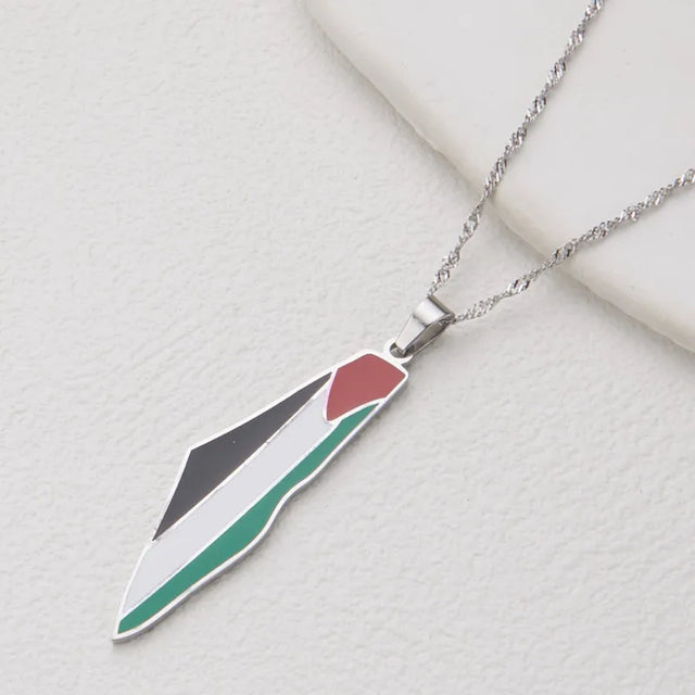 Palestine Flag Map Pendant Necklace - Zinc Alloy Chain, 50cm