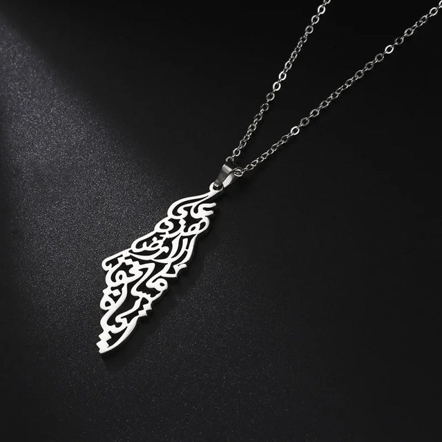 Arabic Calligraphy Palestine Map Pendant - Stainless Steel Necklace for Men & Women