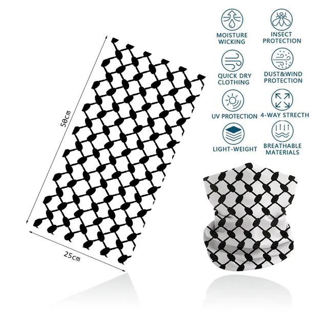 Palestinian Keffiyeh Bandana Neck Gaiter - Multifunctional Arabic Face Mask & Headwear - 25cm x 50cm