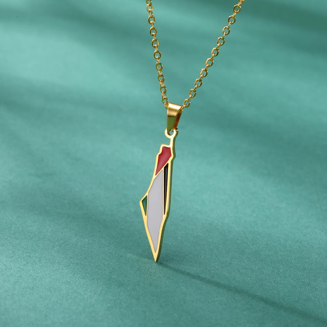 Skyrim Arabic Palestine Map Pendant Necklace - Stainless Steel Chain for Men & Women