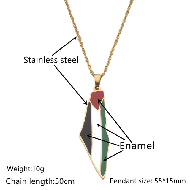 Palestine Flag Map Pendant Necklace - Zinc Alloy Chain, 50cm