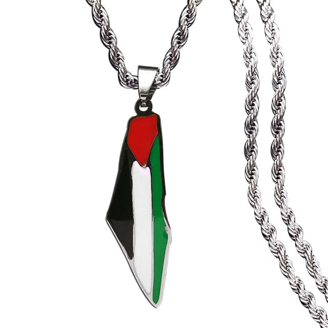 Palestine Map Flag Pendant Necklace - Stainless Steel Jewelry for Men & Women