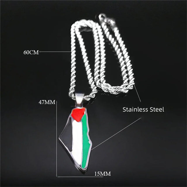 Palestine Map Flag Pendant Necklace - Stainless Steel Jewelry for Men & Women