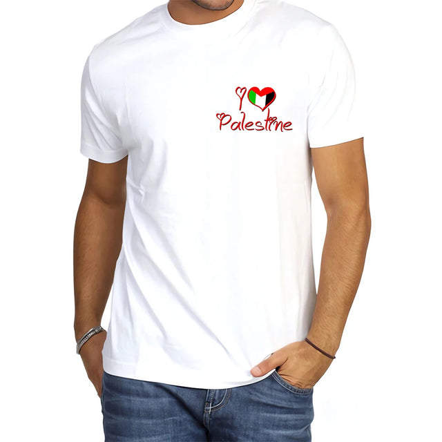 Palestine Flag T-Shirt - I Love Palestine Print, Unisex Cotton Tee, Casual Fashion