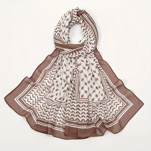 Vintage Geometric Chiffon Hijab - Lightweight Long Scarf for Women