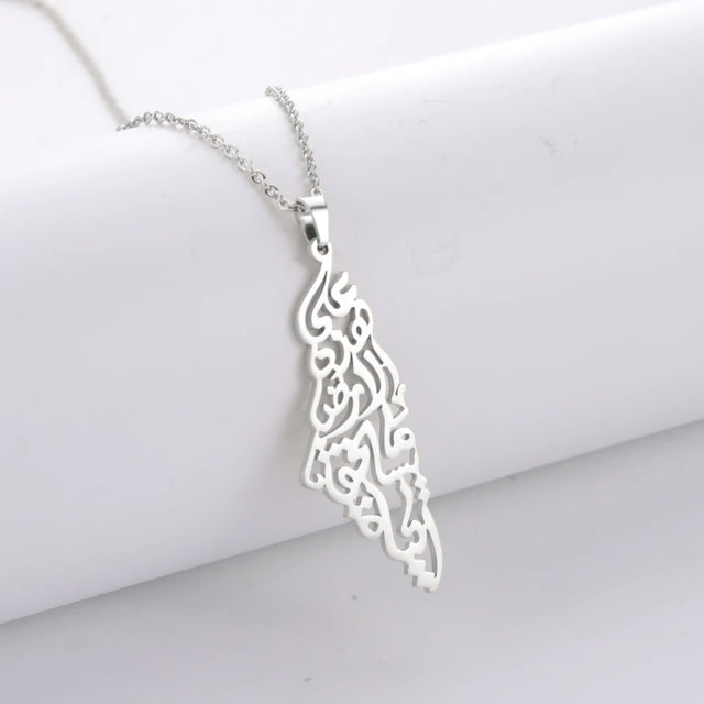 Skyrim Arabic Palestine Map Pendant Necklace - Stainless Steel Chain for Men & Women