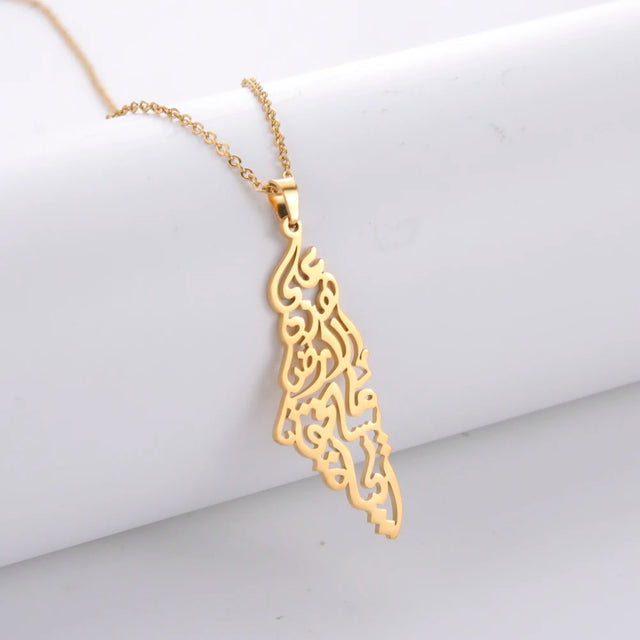 Skyrim Arabic Palestine Map Pendant Necklace - Stainless Steel Chain for Men & Women