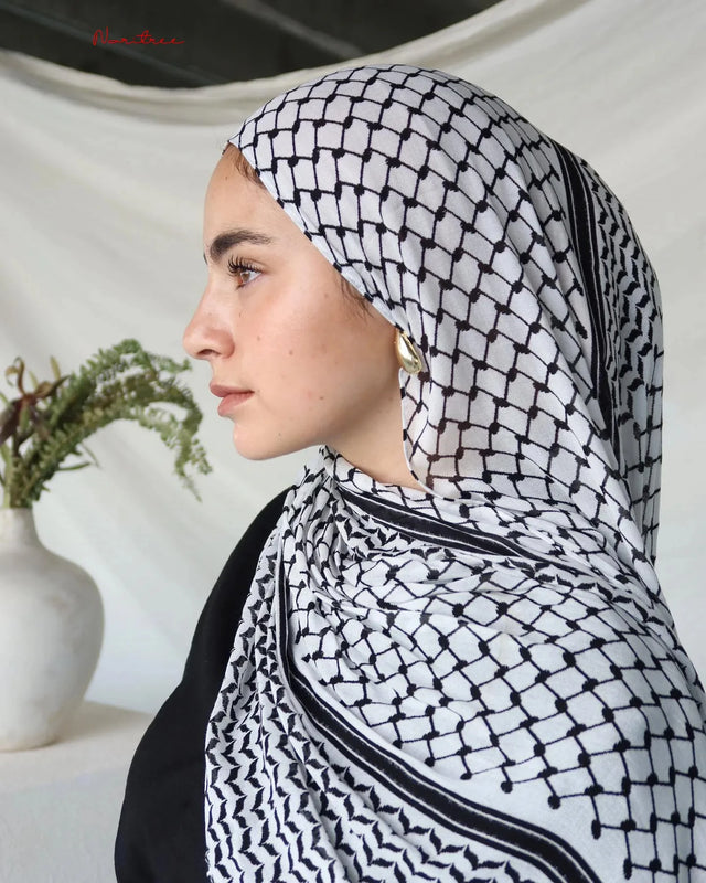 Vintage Geometric Chiffon Hijab - Lightweight Long Scarf for Women