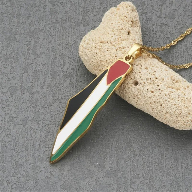 Palestine Flag Map Pendant Necklace - Zinc Alloy Chain, 50cm