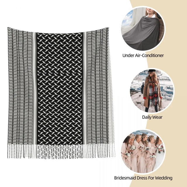 Arabic Kufiya Hatta Scarf - Traditional Keffiyeh Pattern Shawl for Women
