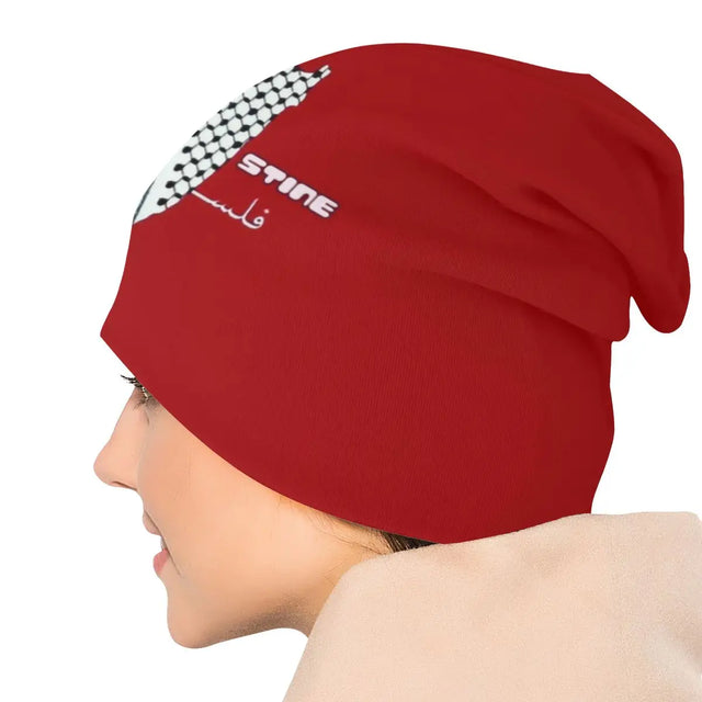 Palestine Kufiya Map Beanie – Warm Polyester Hat with Cultural Design