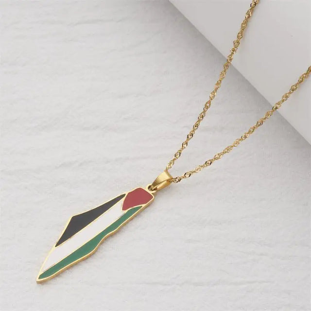 Palestine Flag Map Pendant Necklace - Zinc Alloy Chain, 50cm