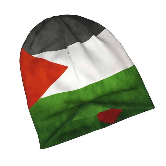 Palestine Flag Beanie – Warm Casual Hat with Faux Leather Detail