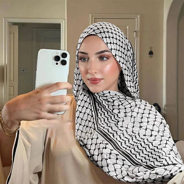 Vintage Geometric Chiffon Hijab - Lightweight Long Scarf for Women
