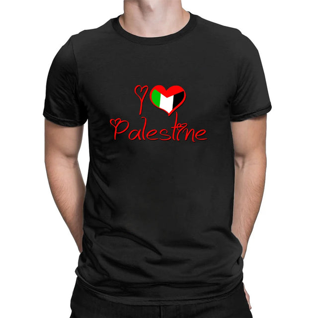 Palestine Flag T-Shirt - I Love Palestine Print, Unisex Cotton Tee, Casual Fashion