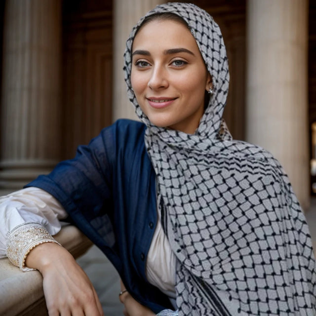 Vintage Geometric Chiffon Hijab - Lightweight Long Scarf for Women