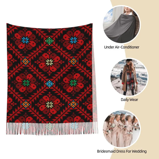 Palestinian Jordanian Pattern Infinity Scarf - Women's Warm Winter Blanket Scarf