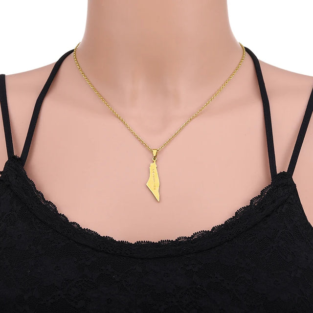 Arabic Palestine Map Pendant Necklace - Stainless Steel Gold & Silver Jewelry for Men & Women