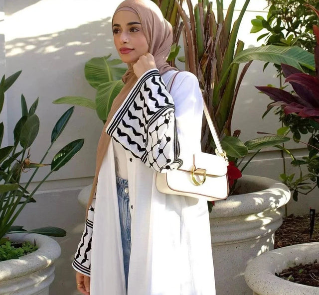 Elegant Embroidered Muslim Cardigan - Modest Dubai Abaya with Belt for Women