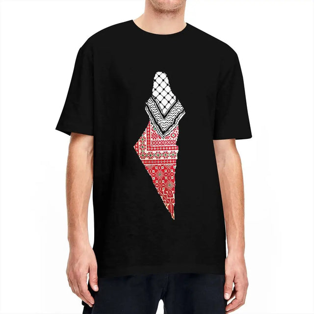 Traditional Kuffiyeh Palestine Map T-Shirt – Casual Cotton Tee for All