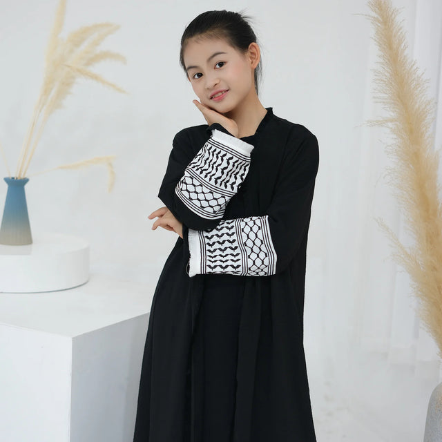 Kids Tassel Embroidery Abaya - Modest Islamic Kimono Kaftan, Dubai Style