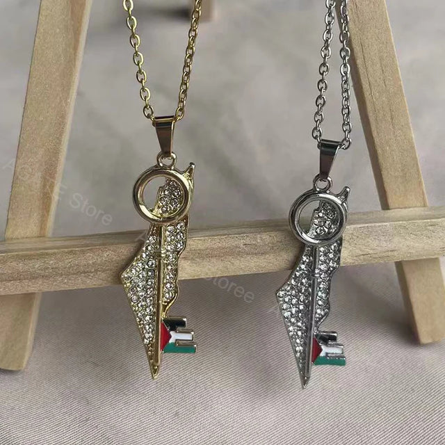 Gold Key Shape Keffiyeh Pendant Necklace - 18K Plated Arabic Jewelry Gift