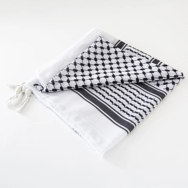 Black & White Plaid Keffiyeh Hijab with Tassels