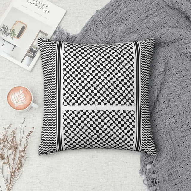 Black & White Palestine Kuffiyeh Cushion Cover