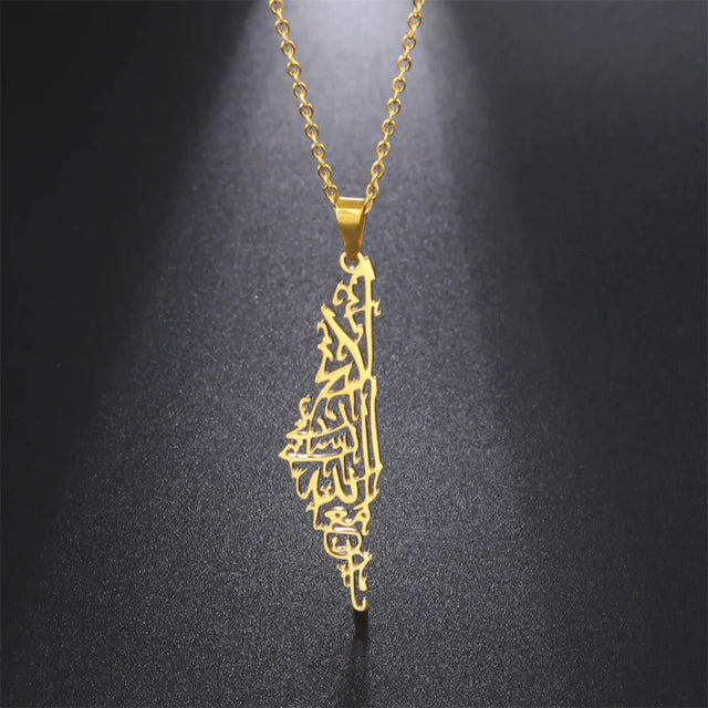 Stainless Steel Palestine Map Pendant Necklace - Hollow Design for Women & Men