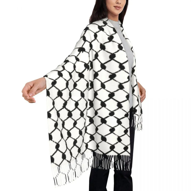 Palestine Flag Map Scarf - Warm Kufiya Hatta Shawl Wrap with Tassels