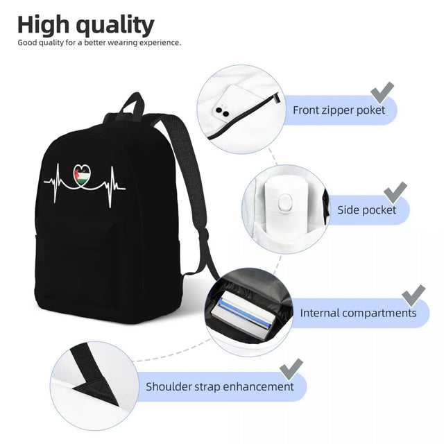 Heart Beat Palestine Canvas Backpack – Unisex College & Travel Daypack