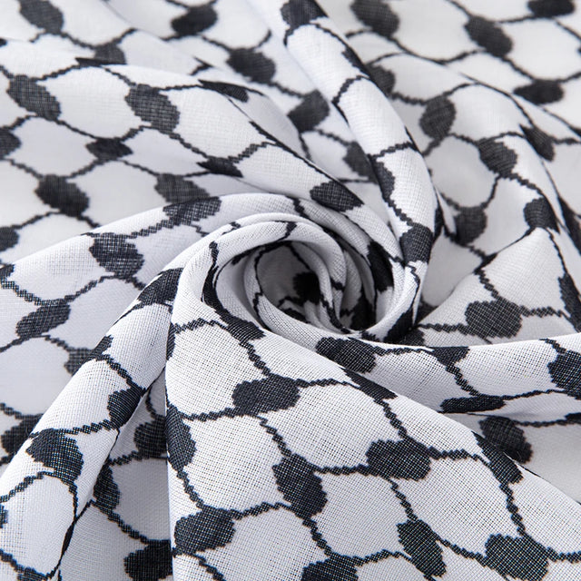 Black & White Plaid Keffiyeh Hijab with Tassels