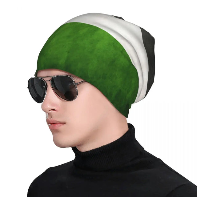 Palestine Flag Beanie – Warm Casual Hat with Faux Leather Detail