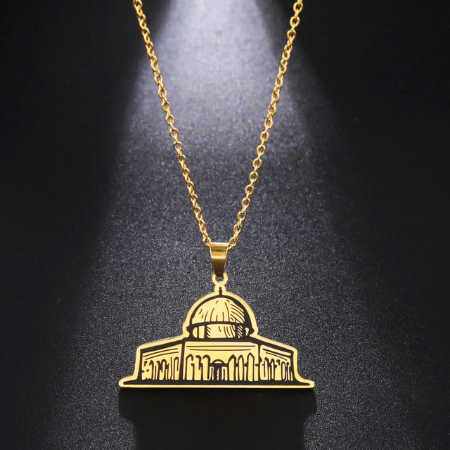 Vintage Islamic Architecture Pendant Necklace - Stainless Steel Choker Chain Jewelry for Women, 2025 Gift