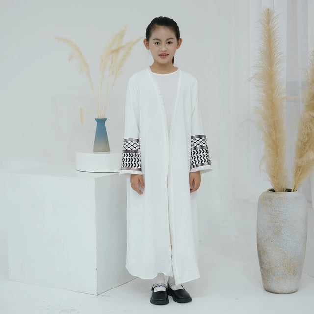 Kids Tassel Embroidery Abaya - Modest Islamic Kimono Kaftan, Dubai Style