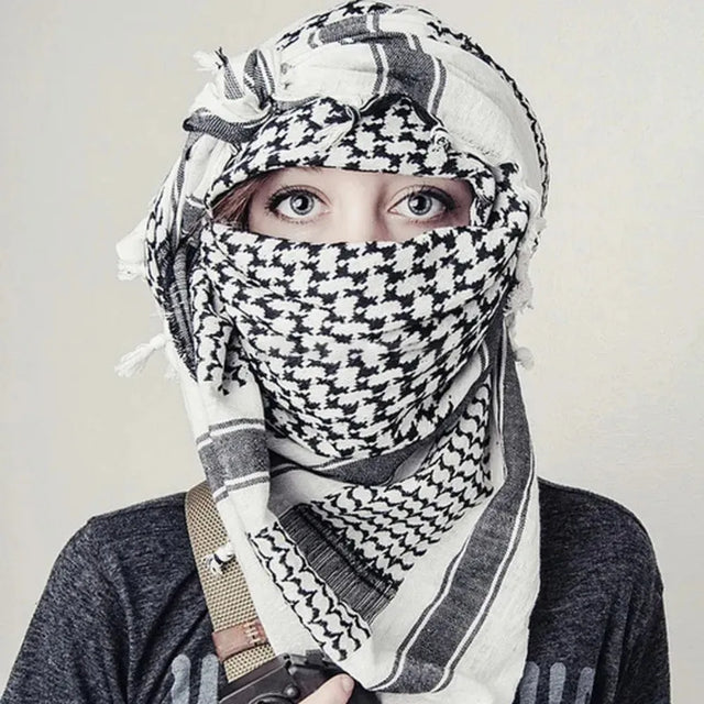 Black & White Plaid Keffiyeh Hijab with Tassels