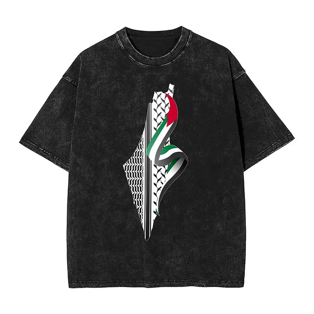 Palestine Map Keffiyeh T-Shirt – Y2K Harajuku Oversized Cotton Tee