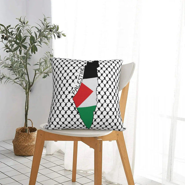 Palestine Flag Map with Palestinian Kufiya Cushion Cover
