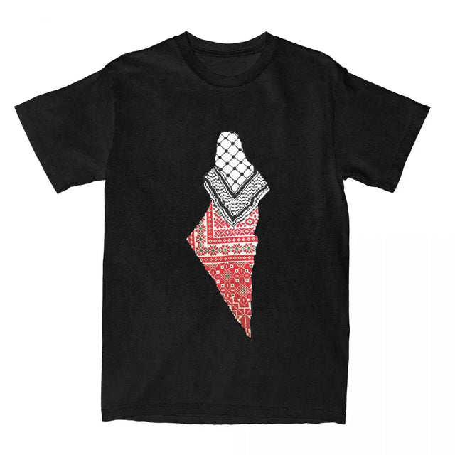 Traditional Kuffiyeh Palestine Map T-Shirt – Casual Cotton Tee for All