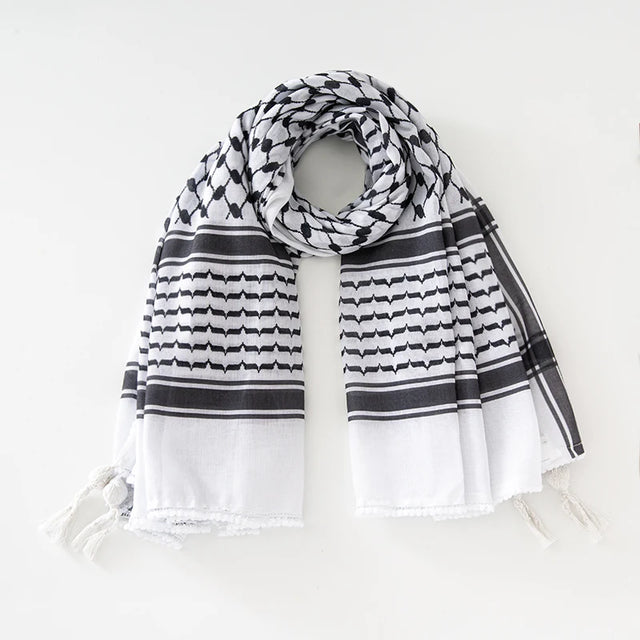 Black & White Plaid Keffiyeh Hijab with Tassels