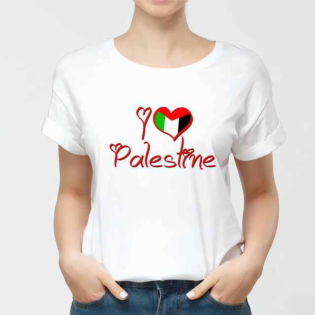 Palestine Flag T-Shirt - I Love Palestine Print, Unisex Cotton Tee, Casual Fashion
