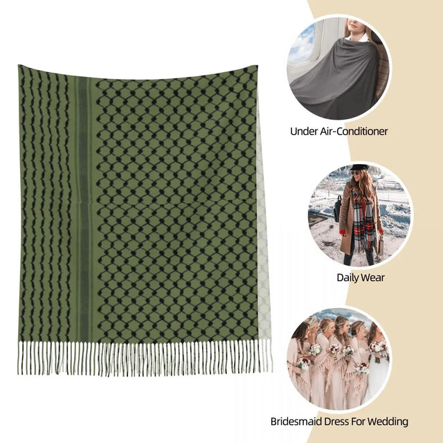 Arabic Folk Kufiya Hatta Shawl - Traditional Keffiyeh Pattern Scarf for Women