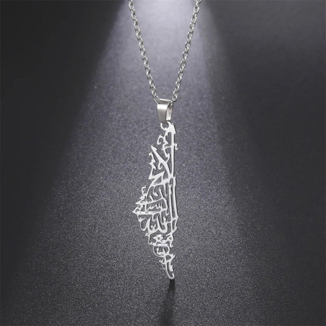 Stainless Steel Palestine Map Pendant Necklace - Hollow Design for Women & Men