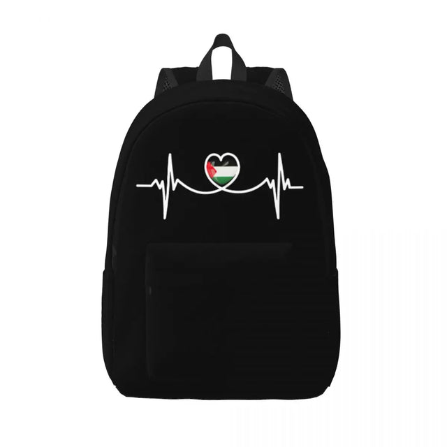 Heart Beat Palestine Canvas Backpack – Unisex College & Travel Daypack