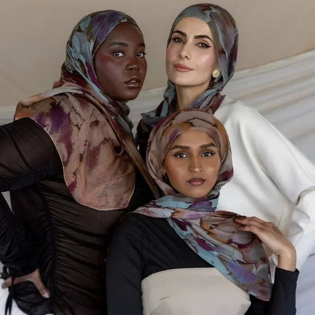 Elegant Printed Chiffon Hijab - Muslim Headscarf & Tie-Dyed Shawl