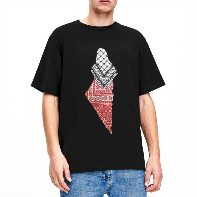 Traditional Kuffiyeh Palestine Map T-Shirt – Casual Cotton Tee for All