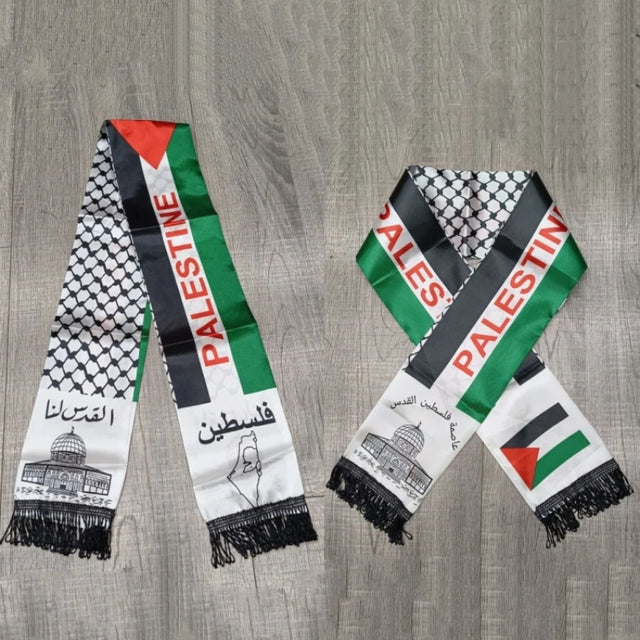 Custom Palestine Flag Scarf - Satin National Day Scarf, 14x130cm